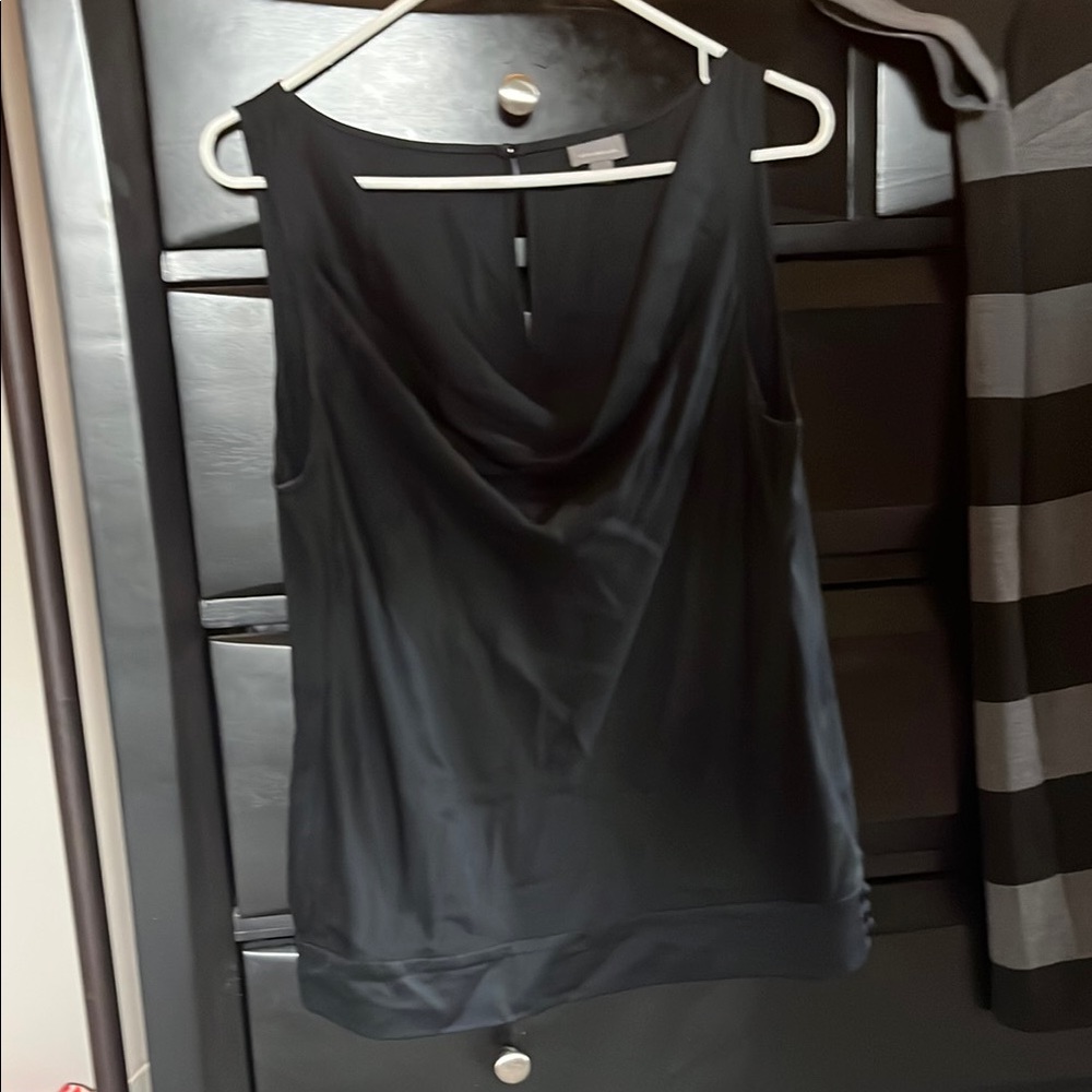 Ann Taylor scoop neck sleeveless silk black top